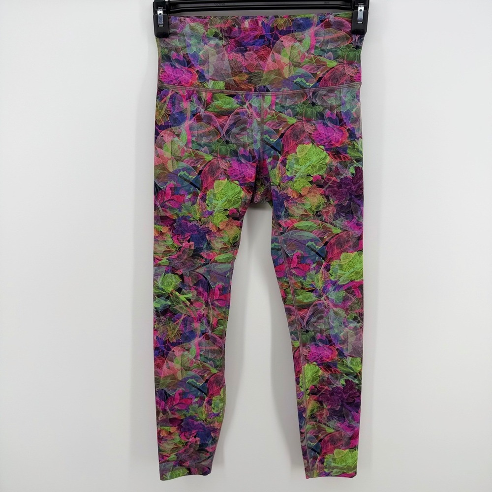 Lululemon Wunder Train Size 8 Vivid Floral Tone Multi Floral Leggings Neon